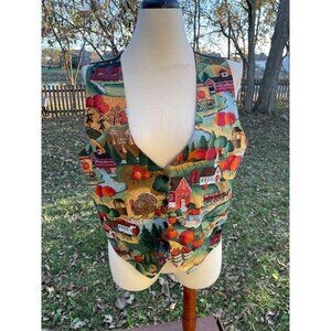Thanksgiving Harvest Scene Vest Size Large /XL Made In USA  Ivy Club Classics 10
